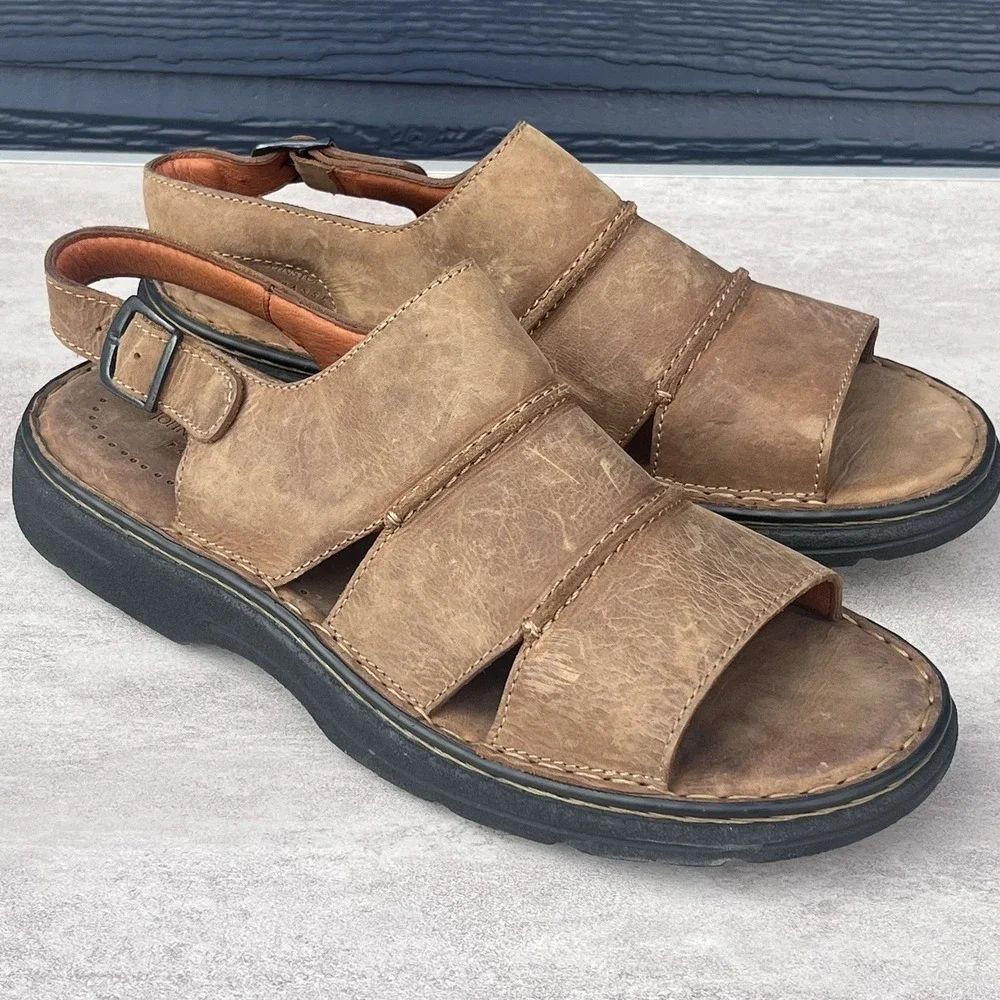 Johnston & Murphy‎ Passport Buckle Leather Sandals Mens Size 13 Brown Portugal